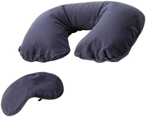 Inflatable Travel Neck Pillow and Eye Mask Sleep Set for Adults and Kids Travel Accessory for Relaxing Comfort Pain Relief for Flights and Car Rides Essential - Blue 223