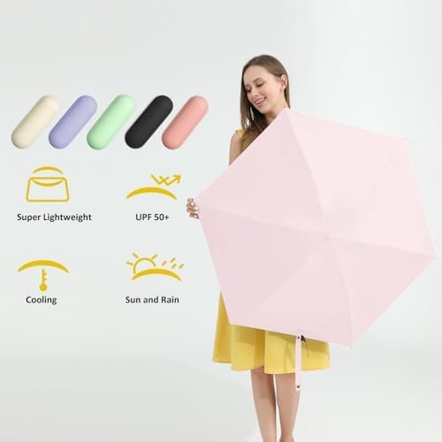 BAODINI Travel Mini Umbrella for Purse With Case Small Compact UV Sun Protection Sun Lightweight Tiny Pocket Umbrella for Women Girls and Men - Image 3