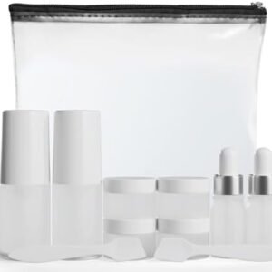 11 Piece Travel Skincare Containers Set - TSA Approved Toiletry Bag & Travel Size Toiletries Bottles - Airless Pump Bottles, Dropper Bottles & Travel Size Containers for Serums, Moisturizers, & Oils