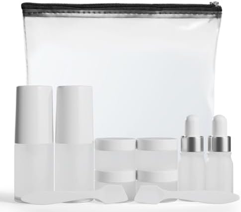 11 Piece Travel Skincare Containers Set - TSA Approved Toiletry Bag & Travel Size Toiletries Bottles - Airless Pump Bottles, Dropper Bottles & Travel Size Containers for Serums, Moisturizers, & Oils