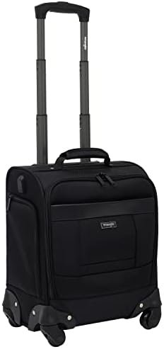 Wrangler 4-Wheel Spinner Luggage with Side USB Port, Black, 17-Inch Underseat Carry-On - Image 3