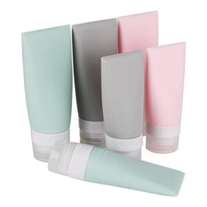 TSA Certified Portable Soft Silicone Travel bottles Set - 6 Pack Leakproof Silicone Travel Bottles,Cosmetic Toiletry Containers(Label stickers)