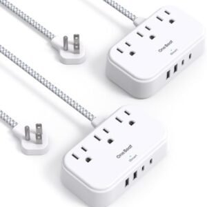2 Pack Cruise Essentials, 5 Ft Flat Extension Cord, 3 Outlets 4 USB Ports(2 USB C) Flat Plug Power Strip, USB Charging Station with Non Surge Protector for Cruise Ship, Travel, Dorm Room Essentials
