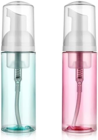 2 Pack Foam Pump Bottle Travel 60 ml/2 oz Small Size Mousse Foam Soap Dispenser Clear Plastic Foaming Soap Dispenser Mini Empty Refillable Pump Containers for Face Wash Lash Shampoo Skin Care