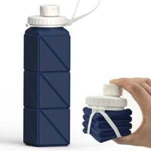 Collapsible Water Bottles, Silicone Foldable Portable Water Bottle 610ml, Lightweight Reusable Leakproof for Travel Camping Hiking Cycling Yoga Sports Outdoor