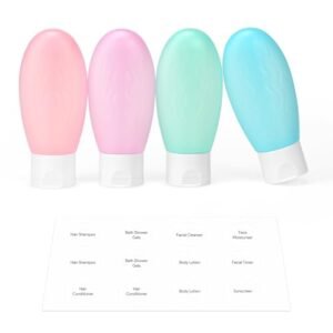 Lotour Travel Bottles for Toiletries, TSA Approved 2oz Travel Size Containers with Labels, Leak Proof Squeezable Travel Essentials Refillable for Shampoo and Conditioner Lotion Liquids(4Pack)