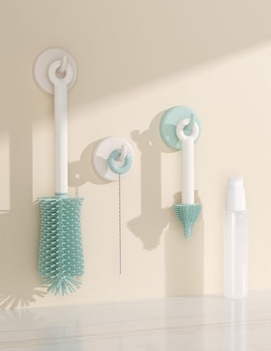 Momcozy Bottle Brush Set - Baby Bottle Cleaner Kit with Silicone Brush, Nipple Brush, Straw Brush, Soap Dispenser, Drying Rack - 7 in 1 Bottle Cleaning Tool for Home and Travel, Green - Image 7