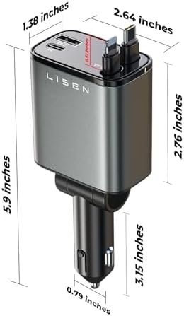 LISEN Retractable Car Charger [69W USB C Car Accessories Adapter ] for iPhone 16 USB C Charger Fast Charging, Travel Essentials Gifts for Women Men, Road Trip Essentials for iPhone 16e 16 15 14 13 12 - Image 6