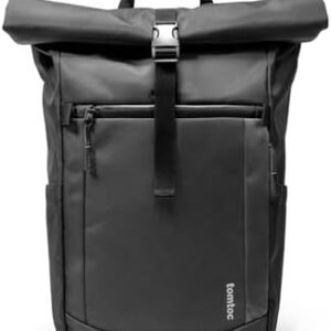tomtoc Rolltop Laptop Backpack, Water-Resistant Travel Backpack Commute Expandable Casual Daypack for 13-17.3 inch Laptop, Rucksack for Work College Trip, Capacity Adjustable 25-30L, Black