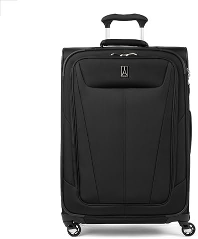 Travelpro Maxlite 5 Softside Expandable Checked Luggage with 4 Spinner Wheels, Lightweight Suitcase, Men and Women, Black, Checked Medium 25-Inch