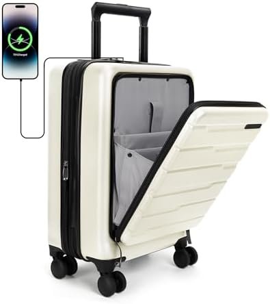 BAGSMART Expandable Carry On Luggage 22x14x9 Airline Approved, 20 Inch Suitcase with Spinner Wheels, Charging Ports, TSA Lock, Hard Shell Front Opening for Men Women Travel Business, White - Image 8