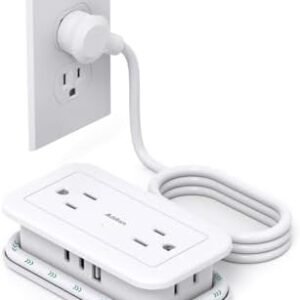 Travel Power Strip with USB Ports, Addtam 4 Outlets 3 USB(2 USB C) with 4FT Wrapped Flat Plug Power Strip, Short Small Extension Cord for Travel Cruise Ship Essentials, White