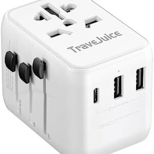Universal Travel Adapter, TraveJuice International Plug Adapter with USB-C & 2 USB-A Outlet Wall Charger, US to UK, AU, European Travel Plug Adapter, All in One Worldwide Adapter Travel Essentials