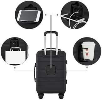 French Connection St. Martin Carry-On Luggage with Cup Holder/USB Ports, Black - Image 2