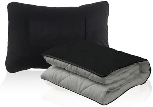 Portable Travel Pillow and Blanket, Cozy Compact Pillow and Blanket 2 in 1 for Travel Airplane or Car, Small Portable Blanket fit for Men Women