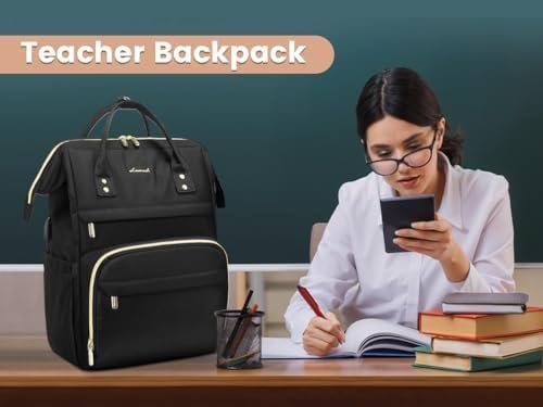LOVEVOOK Laptop Backpack Women, 15.6 Inch Work Backpack Woman for Teacher Nurse Bags, Computer College Backpack Purse, Waterproof Anti-theft Travel Back Pack with USB Charging Port, Black - Image 6