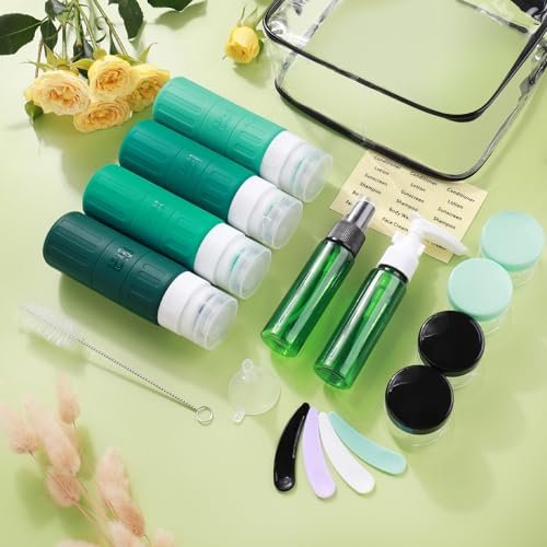GLAMFIELDS Travel Bottles for Toiletries,TSA Approved 3.3oz Size LeakProof Silicone Toiletry Containers for Shampoo, Conditioner,Easy to Squeeze，Portable Travel Essentials for Lotion(18 Pack) Green - Image 6