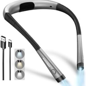 Glocusent Book Light, 3-Color & 6-Brightness Reading Light, Bendable Neck Light, 80-hr Lasting Rechargeable Lamp, Perfect Book Light for Reading in Bed, Knitting, Camping, Repairing, Book Lovers Gifts