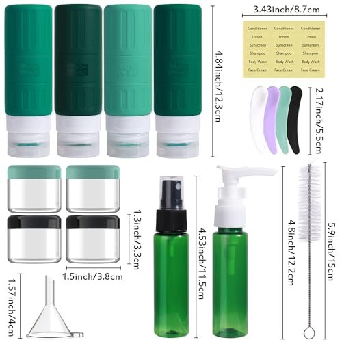 GLAMFIELDS Travel Bottles for Toiletries,TSA Approved 3.3oz Size LeakProof Silicone Toiletry Containers for Shampoo, Conditioner,Easy to Squeeze，Portable Travel Essentials for Lotion(18 Pack) Green - Image 2