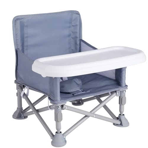 Portable Baby Booster Seat with Tray, Toddler Booster seat for Dining, Camping, Travel, Baby Beach Chair 6 Months to 3 Years Old Indoor Outdoor Use Grey - Image 8