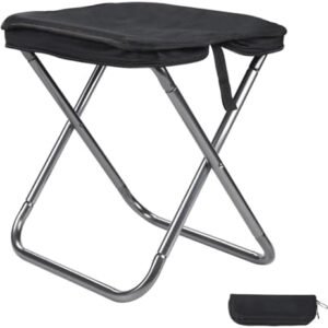 Camping Stool,13" Small Portable Chair,Foldable Travel Seat or Foot Rest for Outdoors,Integrated Storage Bag in Top for Ultimate Convenience,Max Load 300lbs(Black)