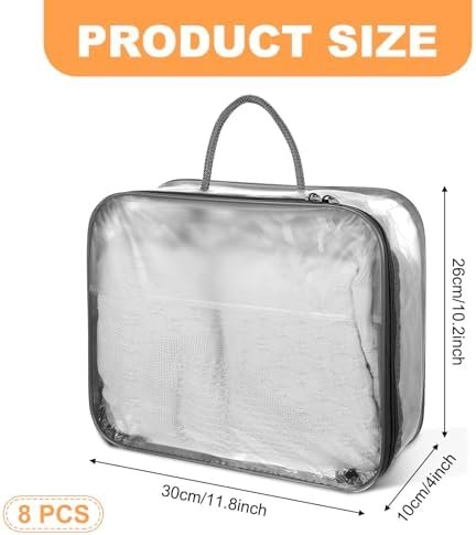 8 Pcs Clear Clothes Storage Bags, Large Clear Travel Packing Cube, Plastic Blanket Storage Bags, Foldable Moving Bags with Zipper for Bedding, Linen, Blankets, Comforters, Clothing & Toys - Image 3