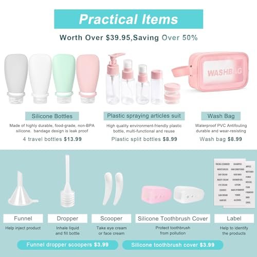 18 Pcs Travel Bottles for Toiletries Gym TSA Approved, Leak Proof with Bandage Silicone Squeezable 3oz for Toner Shampoo Conditioner Lotion Body Wash with Toothbrush Cover Tag and Wash Bag - Image 4