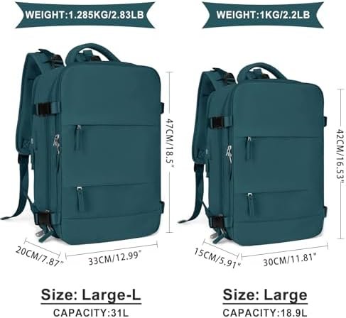 coowoz Large Travel Backpack For Women Men,Carry On Backpack,Hiking Backpack Waterproof Outdoor Sports Rucksack Casual Daypack Travel Essentials(Peacock Blue) - Image 3