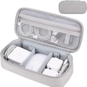 Cord Organizer Travel Case, Portable Tech Organizer Pouch bag for Cable & Charger, Tech Electronics, Travel Essentials (Light Grey)