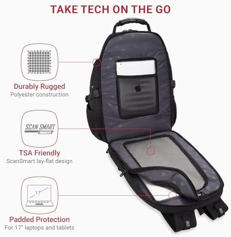 SwissGear 1900 Scansmart TSA 17 Laptop Backpack, Black/Black, 19-Inch - Image 2