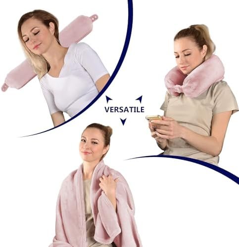 2 in 1 Travel Blanket, Soft Warm Blanket with Cozy Neck Pillow Case, Portable Blanket Set for Airplane, Camping, Car (Dusty Pink) - Image 3