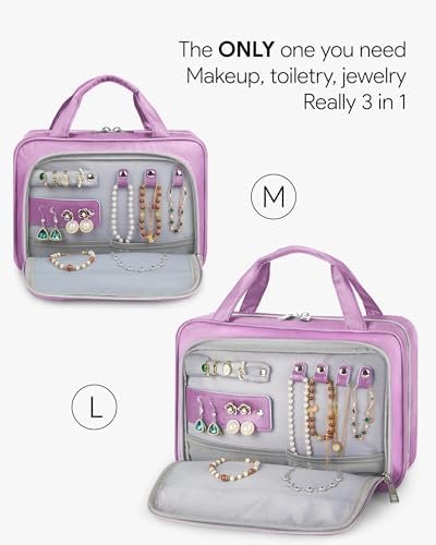 OlarHike Travel Toiletry Hanging Bag Waterproof, Makeup bag, Toiletries, Jewelry, Travel Essentials 3 in 1 Packing Organizers, Medium for Women Light Purple - Image 2
