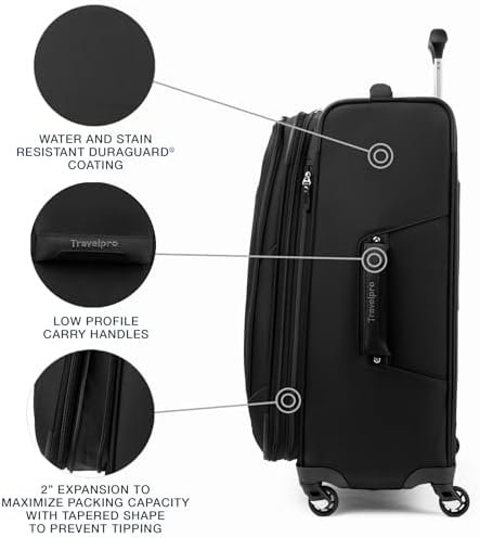 Travelpro Maxlite 5 Softside Expandable Checked Luggage with 4 Spinner Wheels, Lightweight Suitcase, Men and Women, Black, Checked Medium 25-Inch - Image 4