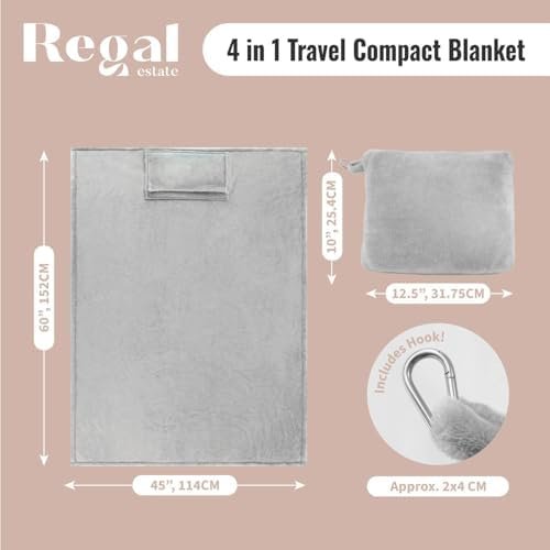 12BOTTLE 4 in 1 Travel Compact Blanket Pillow Super Soft Velvet with Luggage Sleeve and Backpack Clip, Gray, 60"W x 45"H by Cozy Throw Blanket for Home, Office, Travel by REGAL ESTATE - Image 6
