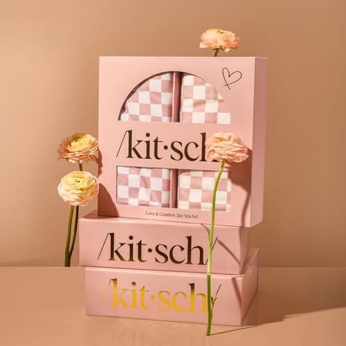 Kitsch Love & Comfort 2PC Spa Set - Satin Lined Reusable Waterproof Shower Cap and XL Quick Dry Hair Towel Wrap for Women, Microfiber Towel, Flexi Shower Cap For All Hair Types - Terracotta Checker - Image 7