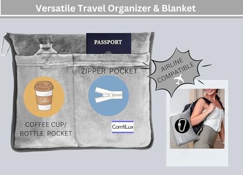 Travel Blanket Airplane Compact with Bag - Packable 2 in 1 Pillow and Blankets Set - Flight Organizer & Travel Essentials with Luggage Sleeve Pockets & Backpack Clip - for Plane, Car, Camping & Home! - Image 7