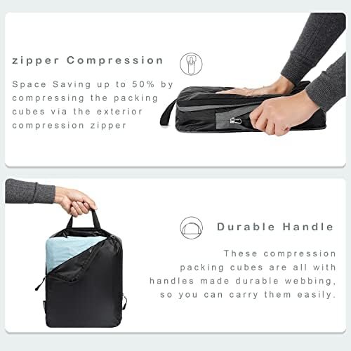 BAGAIL 4 Set/6 Set Ultralight Compression Packing Cubes Packing Organizer for Travel Accessories Luggage Suitcase Backpack(70D 6Set Black) - Image 3