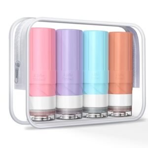 Travel Bottles for Toiletries, 3.2 oz TSA Approved Travel Containers Leak Proof BPA Free Silicone Squeezable Bottle for Shampoo Conditioner Easy to squeeze and carry, Essentials for Traveling (4 Pack)