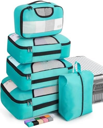 Veken 6 Set Packing Cubes for Suitcases, Travel Essentials for Carry on Luggage, Suitcase Organizer Bags Set for Travel Accessories in 4 Sizes(Extra Large, Large, Medium, Small)，Cyan