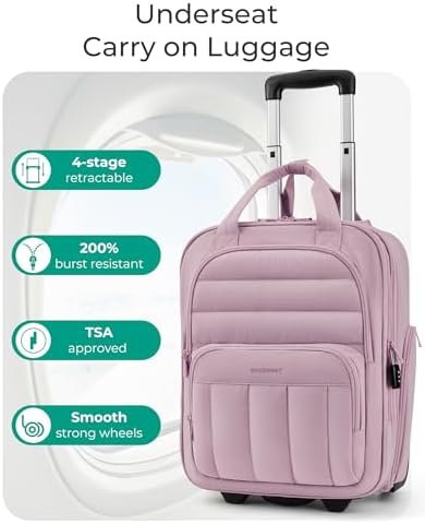 BAGSMART Underseat Carry on Luggage with Wheels, 16-inch Under Seat Luggage, Lightweight Travel Luggage Travel Suitcase for Women, Personal Item Bag, Mist Purple - Image 2