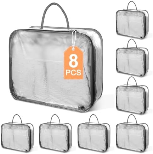 8 Pcs Clear Clothes Storage Bags, Large Clear Travel Packing Cube, Plastic Blanket Storage Bags, Foldable Moving Bags with Zipper for Bedding, Linen, Blankets, Comforters, Clothing & Toys - Image 2