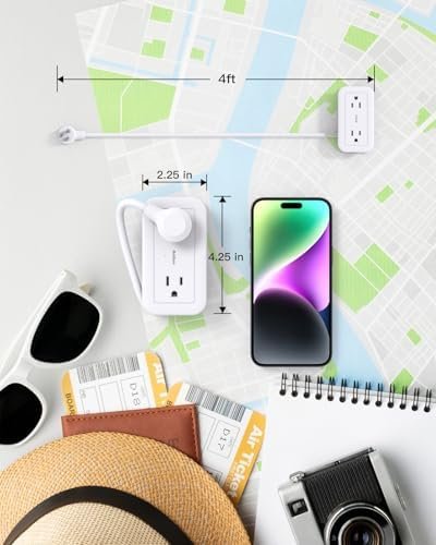 Travel Power Strip with USB Ports, Addtam 4 Outlets 3 USB(2 USB C) with 4FT Wrapped Flat Plug Power Strip, Short Small Extension Cord for Travel Cruise Ship Essentials, White - Image 7