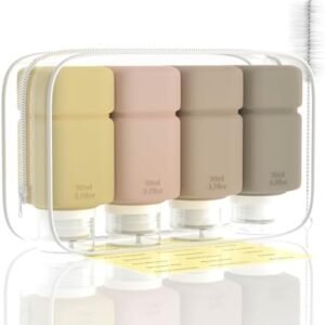 Travel Bottles for Toiletries, TSA Approved Travel Size Containers for Shampoo Conditioner Lotion Body Wash, BPA Free Travel Toiletry Bottles With Clear Toiletry Bag, Cleaning Brush Label (4 Pack)