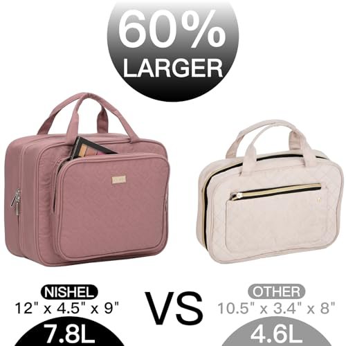 NISHEL Travel Toiletry Bag for Women Large Capacity, Makeup Essentials Organizer, Hanging Case for Accessories, Cosmetics, Rosewood-Pink - Image 2