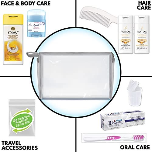 Convenience Kits International Women's 10-Piece Deluxe Kit with Travel Size TSA Compliant Essentials, Featuring: Pantene Hair Products in Reusable Toiletry Bag - Clear color - Image 2