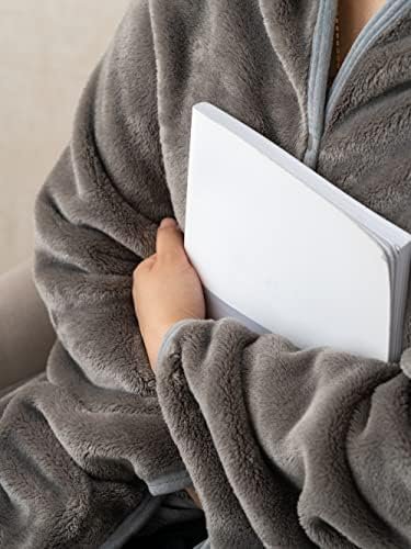 Mellowdy Shawl Blanket Pillow 2-in-1 with Sleeves for Office, Work, Home (Dark Grey, 40x60) - Wearable Adult Snuggie Coat Poncho, Airplane Travel Set, Fleece Shoulder Wrap for Men and Women - Image 5