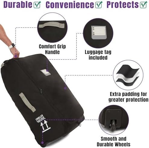 Travel Bag Compatible with uppababy Vista, Vista V2, Cruz & Cruz V2 - Padded Waterproof Stroller Bag with Exposed Wheels for Easy Travel - Image 3
