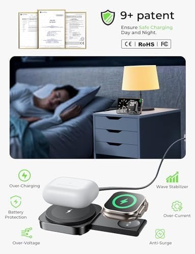 LISEN Travel Charger Charging Station for Apple Magsafe Charge for iPhone 16, Travel Essentials Gift for Women and Men Magsafe Accessories Wireless Charger for iPhone 16/15/14/13/12 Airpods Watch - Image 5
