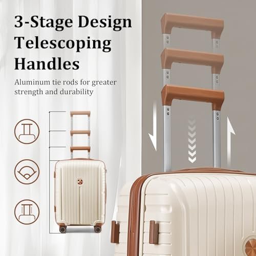 Joyway Luggage Sets 5 Piece Suitcase Set, PP Hardshell Carry on Suitcase Set, Travel Suitcases with Double Spinner Wheels and TSA Lock, Beige Brown - Image 5