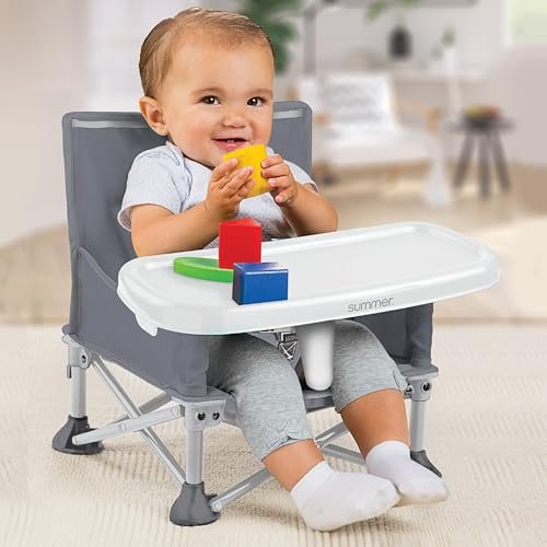 Summer by Bright Starts Pop 'N Sit Portable Booster Chair, Floor Seat, Indoor/Outdoor Use, Compact Fold, Grey, 6 Mos - 3 Yrs - Image 3